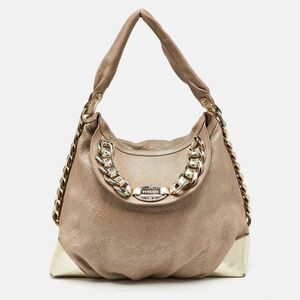 Versace Metallic Beige/gold Leather Chain Link Flap Hobo